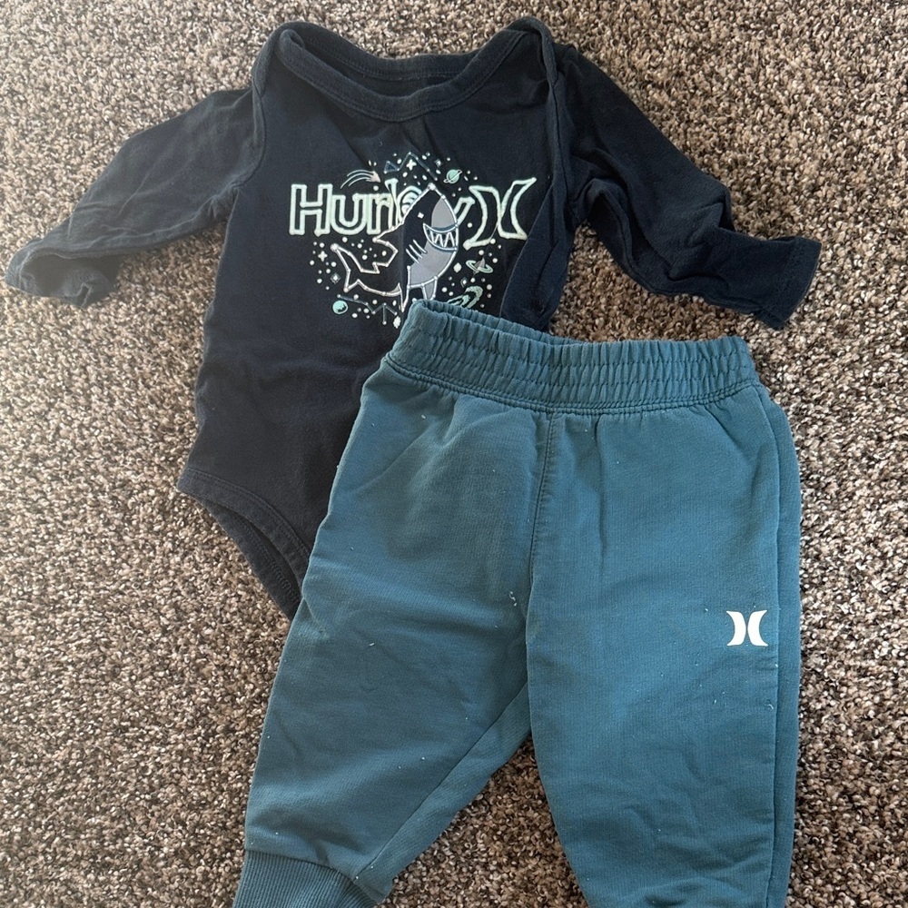 Hurley Baby Bot Blue and Teal Jogger Set Size 6 Months 100% cotton